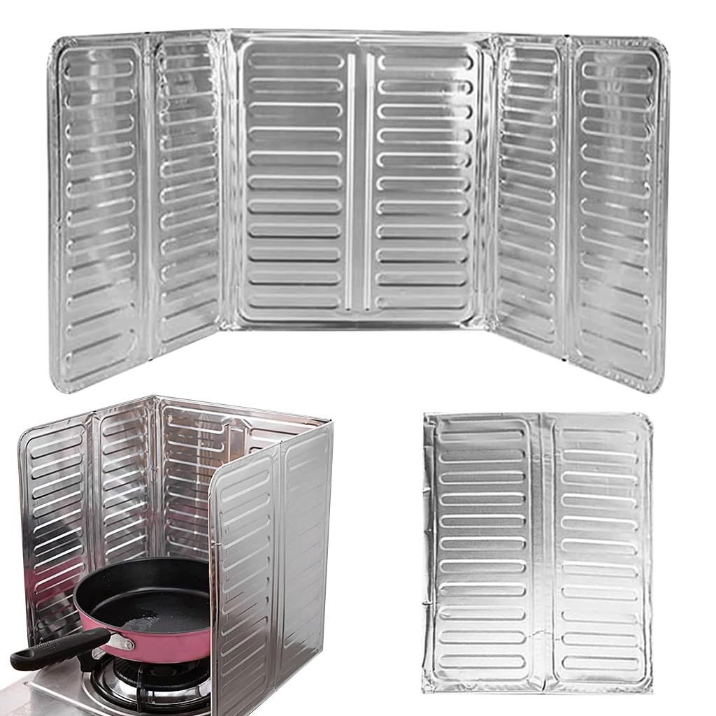 Supvox Kitchen Oil Splash Guard Reuseable Oil Splash Guard One-piece Triple Fold Oil Splash Guard Aluminum Foil Oil Splash Guard for Single Stove Oil Splash Proof Screen Board, 32.5x84cm