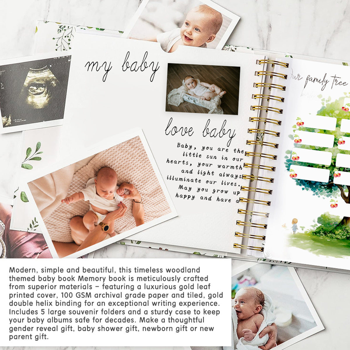 SNOWIE SOFT Baby Memory Book Cute Bunny Hard Cover 100 Page Baby Newborns Growth Record Book Mother to be DIY Photo Scrapbook Baby Milestone Book for 0-5 Years Old Baby Shower Gift New Parents Gift