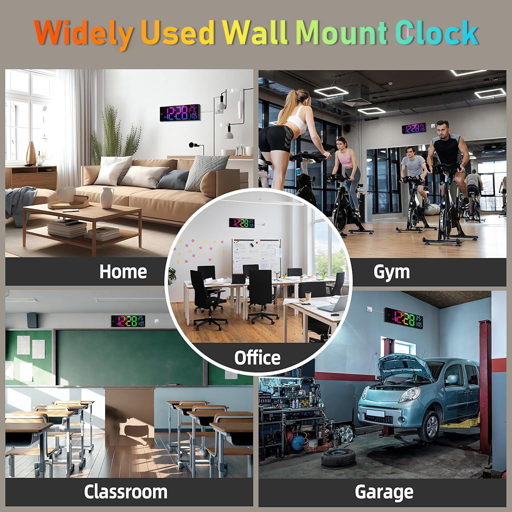 HASTHIP 16'' 8 Colors Wall Digital Alarm Clock with Remote Control, Large Digital Clock with Temperature, Date, Auto DST, Night Light, Auto Brightness Dimmer, Wall Clock for Living Room Office
