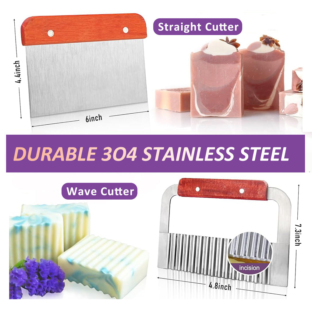 HASTHIP Silicone Soap Mold With Wooden Box, 1200g/42Oz Large Capacity Flexible Rectangular Loaf Mold, Stainless Steel Wavy + Straight Scraper for Soaps Making