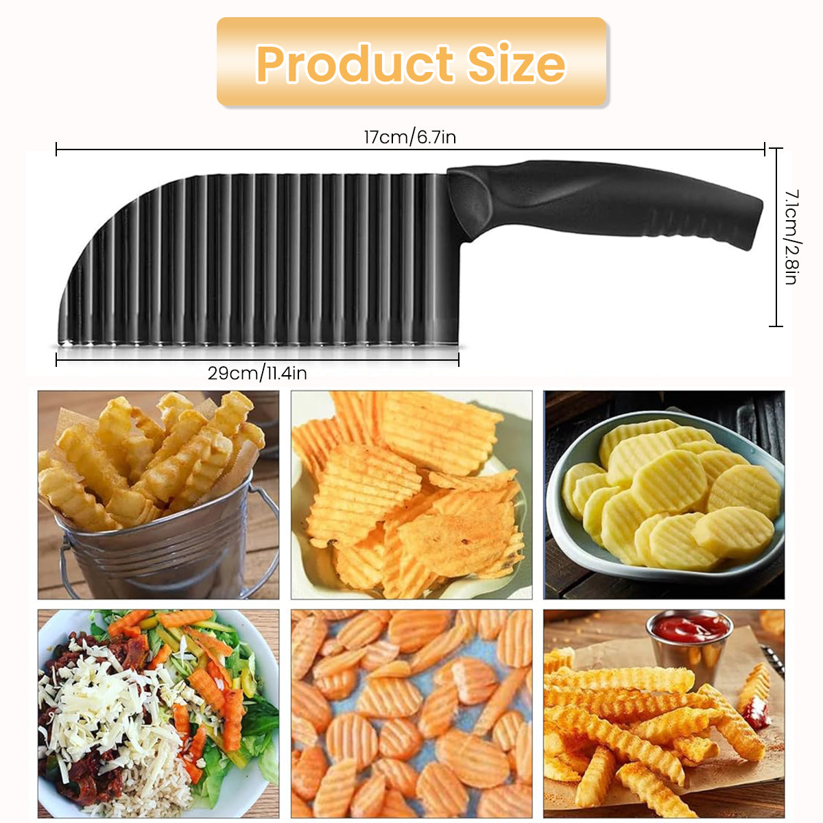 Supvox Premium Knife for Kitchen Use, Crinkle Cutter Knife, Onion Cutter, Potato Cutter French Fry Cutter Slicer, Large Vegetable Cutter, Kitchen Accessories Items for Home Tools, Black