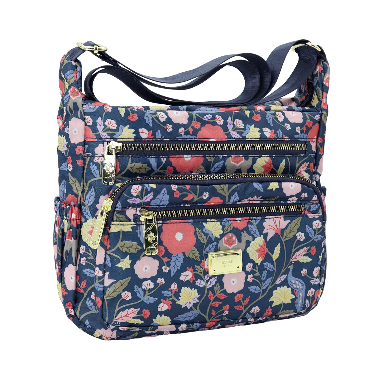 PALAY Women Crossbody Bag Fashion Floral Peacock Print Satchel Travel Bag Multi Layer Nylon Crossbody Bag Casual Day Bag Satchel Handbag