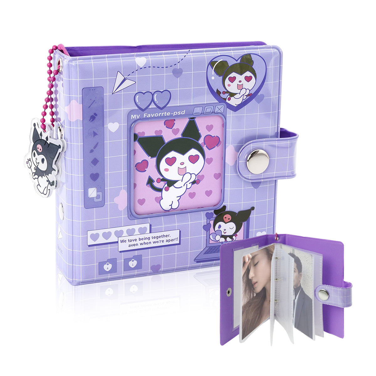 HASTHIP Kuromi Pocket Photo Album Hold Up 40 Photos of  3'' Binder Album Double Side Clear PVC Photo Pocket Kawaii Cartoon Instant Square Films Pocket Album Kpop Star Binder Photocard