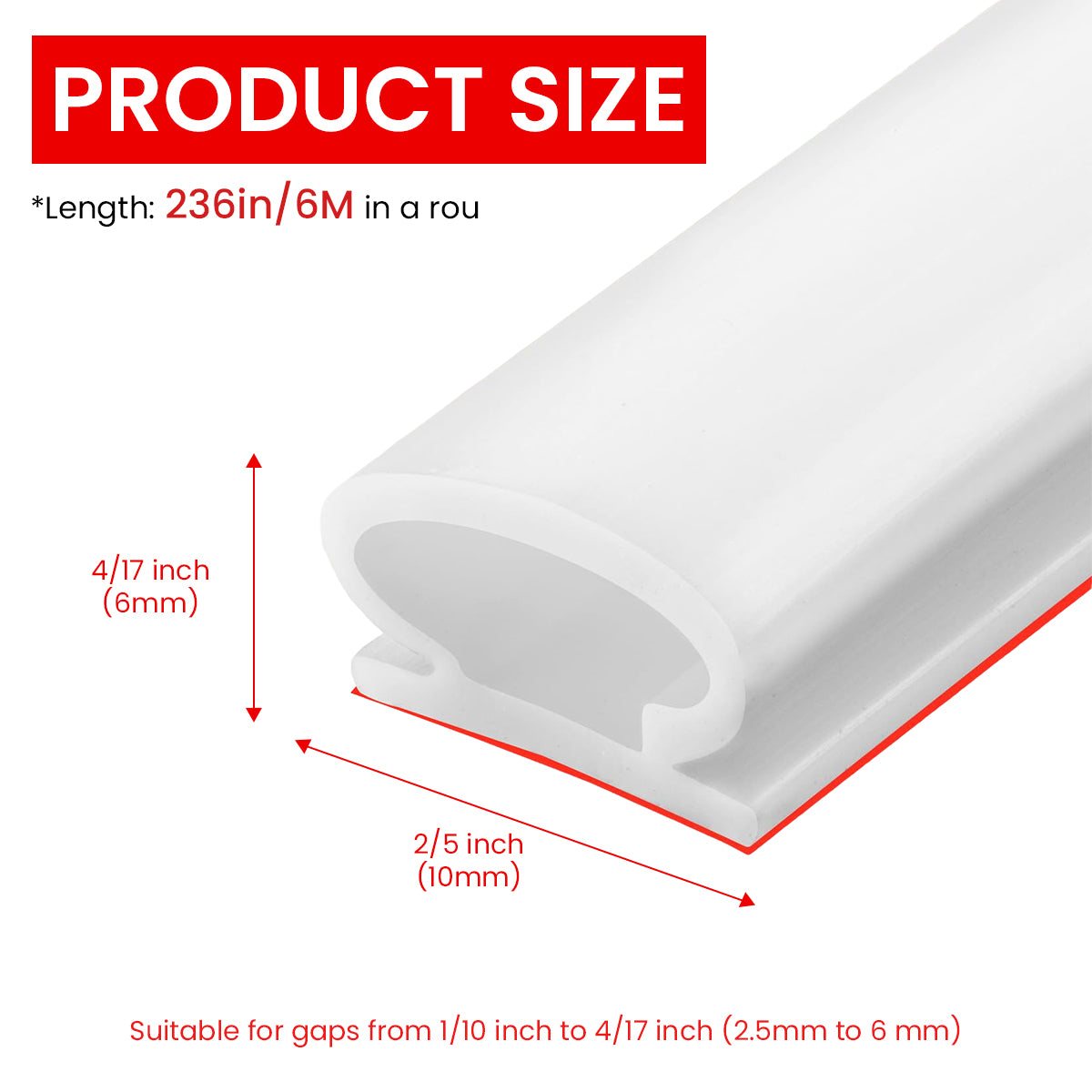HASTHIP 19.69ft Door Seal Strip Self Adhesive Door Frame Seal Strip Cushioning Hollow Out Door Seal Strip Cuttable Door Seal Strip Noise Reduction Door Frame Seal Strip, White