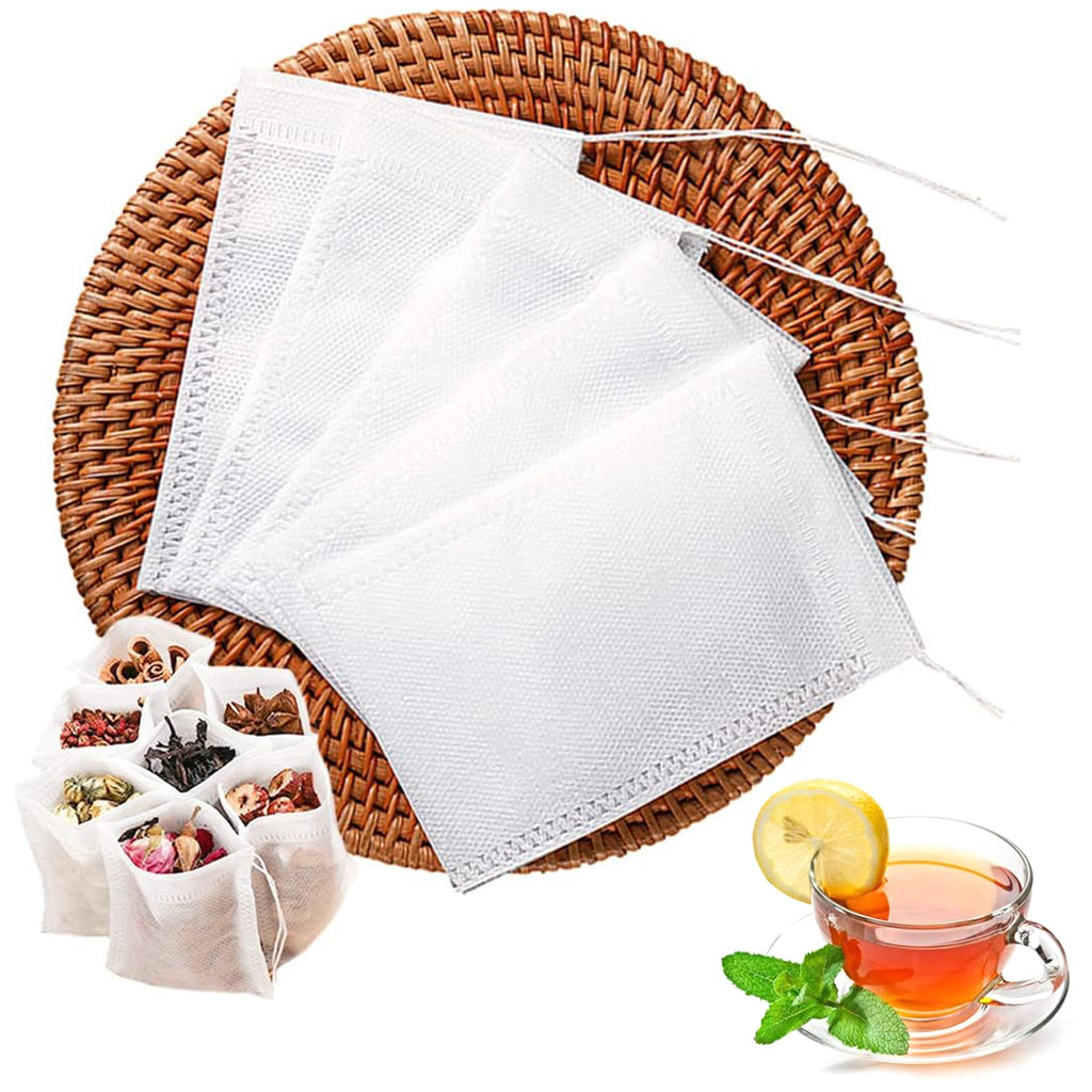 HASTHIP Disposable Tea Bags for Loose Leaf Tea Non-woven Fabric Flower Tea Bags Drawstring Leaking Proof Design Travel Portable Tea Filter Bags for Water Bottle, Pot, Cups, Mug, Pack of 100, 8x10cm