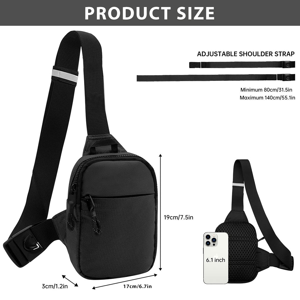 GUSTAVE Small Sling Bag for Men - 7.2'' Capacity with Double Layer Zipper Pouches, Lightweight Waterproof Nylon, Crossbody Phone Bag, Quick-Release Buckle Strap, Fashionable Travel Waist & Chest Bag