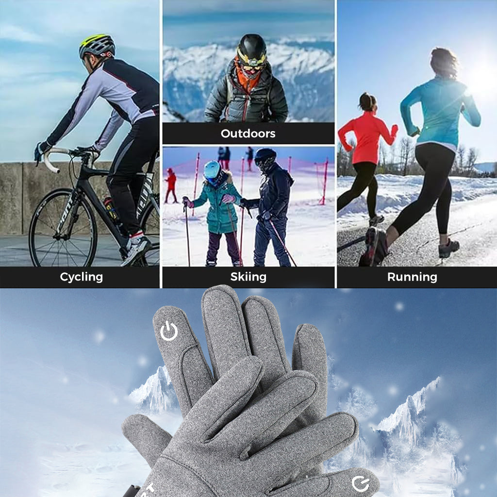 ZIBUYU Grey Cycling Gloves, Warm Winter Gloves, Water-Repellent, Touchscreen Gloves, Windproof Running Gloves, Non-Slip for Men and Women, for Running, Cycling, Climbing, etc