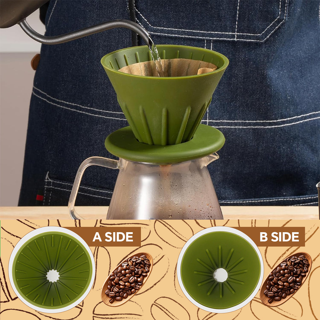 Supvox Coffee Dripper, Convertible Double Side Pour Over Silicone Coffee Dripper, Food Grade Silicone Reuseable Coffee Dripper Cone with Detachable Tray, 10.2cm Dia