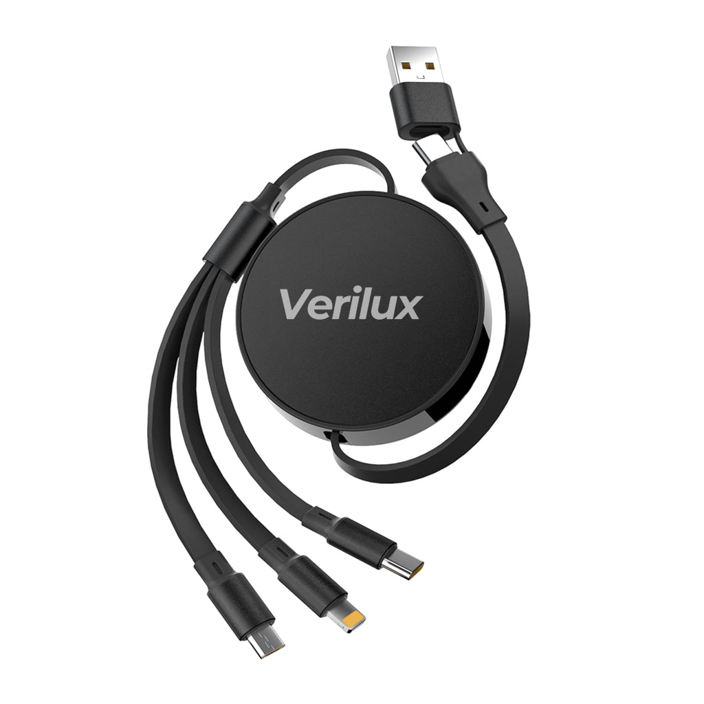 Verilux 3 in 1 USB to Type C Cable, PD 100W Multi USB A/C to USB C/Light-ning/Micro USB Cable, 3.6FT Retractable Car Charger Type C Cable for iPhone 16/15/14, Galaxy S24/S23, Android, Laptop