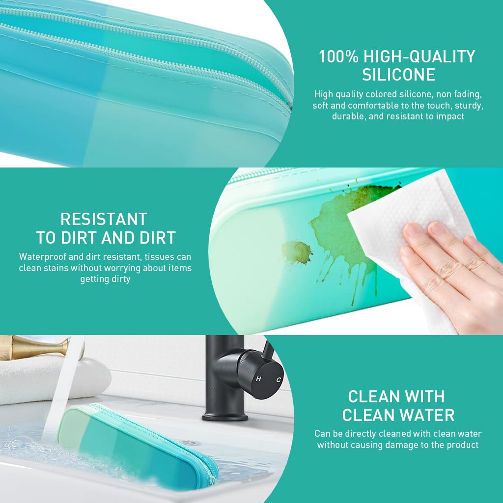 SNOWIE SOFT Pencil Case, Colorful Silicone Waterproof Pencil Pouch Aesthetic Lightweight&Portable Pen Bag Stylish Small Office Supplies for Adults