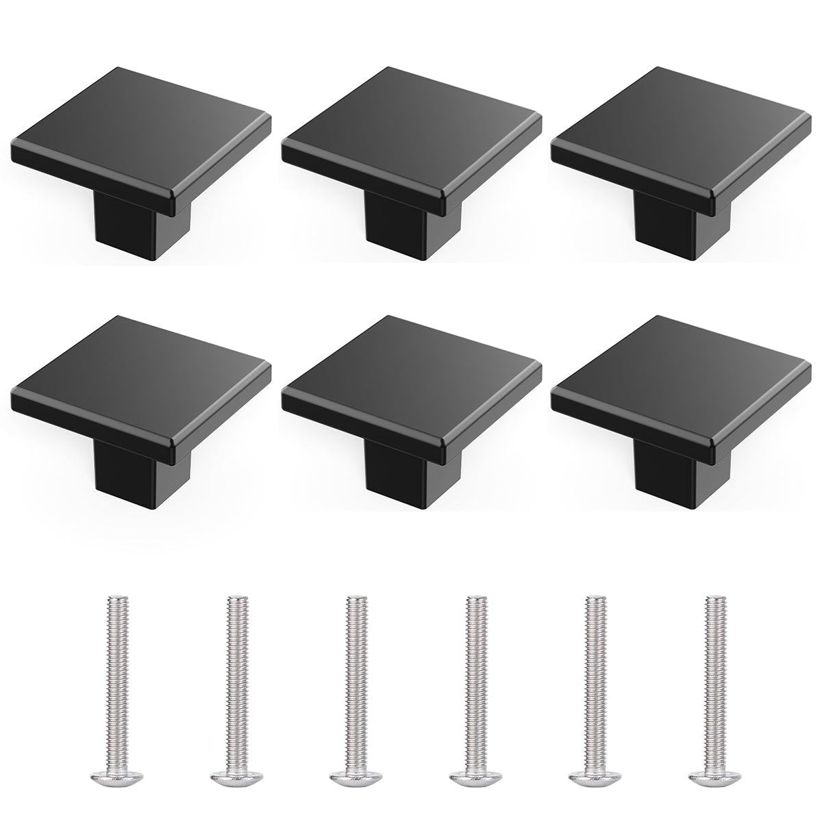 HASTHIP 6Pcs Drawer Pulls Modern Minimalism 1.26 inches Square Drawer Pulls Door Handles Cabinet Door Handles Black Aluminum Alloy Replacement Door Handles Door Pulls for Cabinet, Closet, Drawer