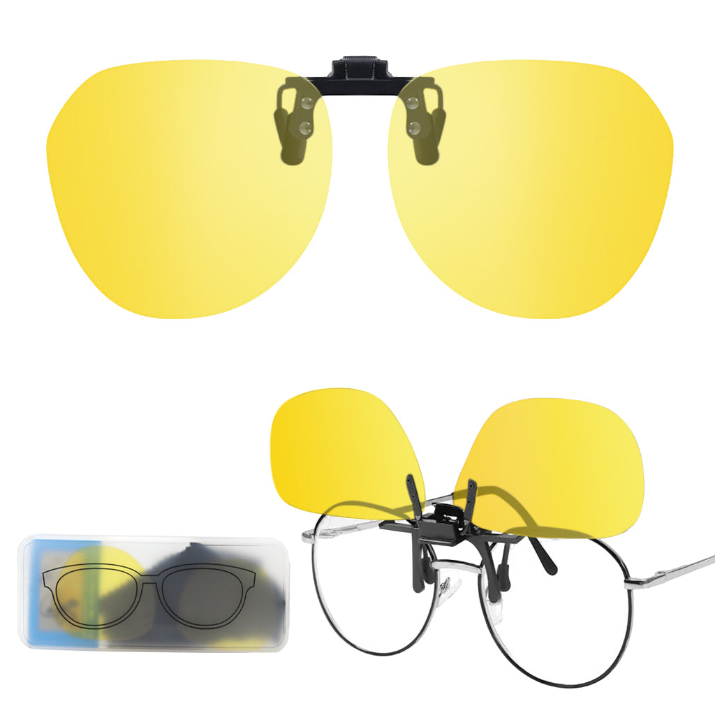 Proberos Clip-on Sunglasses Lenses Anti Glare Yellow Flip-up Polarized Lenses Outdoor UV Protection Sunglasses Lenses for Prescription Glasses Eyeglasses Eyewear, with Case & Wipe Cloth
