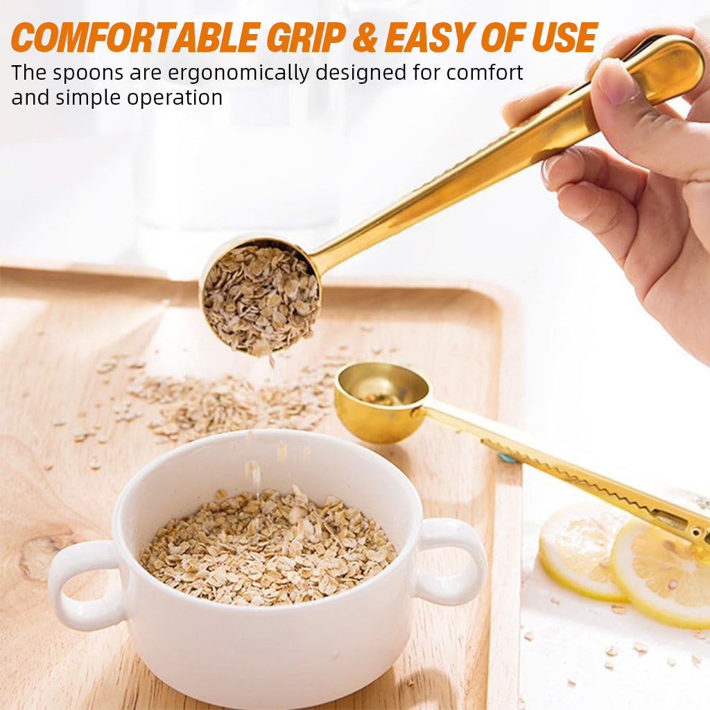 Supvox 5ml /15ml/30ml Ground Coffee Scoops Set 2 in 1 Measuring Scoop with Intergated Sealing Clip Dual-end Food Grade Stainless Steel Measuring Spoons Kitchen Measuring Spoons for Baking, Cooking