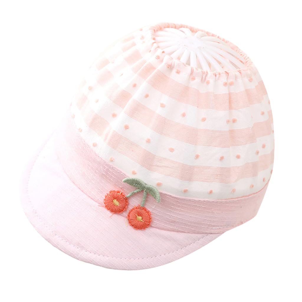 SNOWIE SOFT Baby Cap Baby Girls Sun Visor Hat Cute Pink Embroidery Sun Cap for Baby Girls Sun Visor Hat Outdoor Sun Protection Baby Sun Cap Baby Shower Gift Baby Caps for Born 0-6 Months Girl