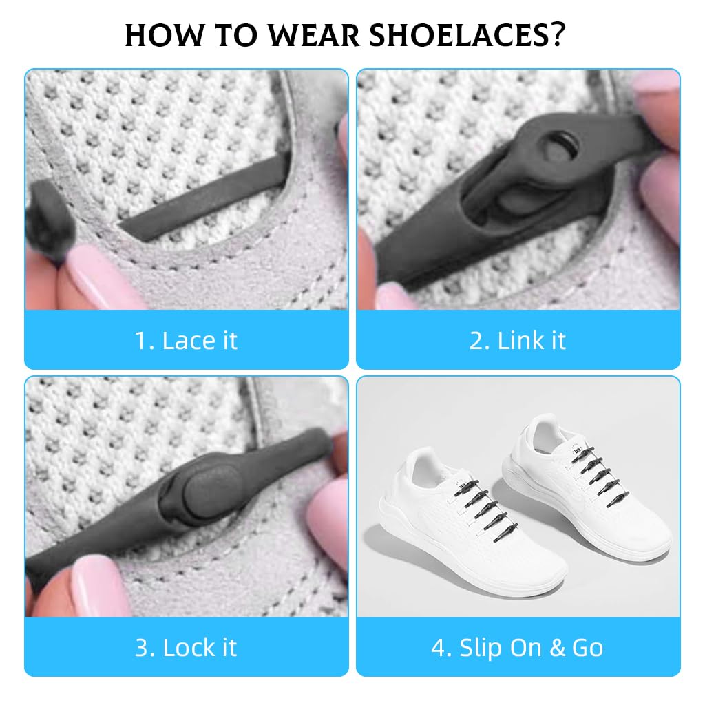 MAYCREATE 24pcs Shoelaces Replacements No Loose Silicone Sneaker Shoelaces Tie-Free Snap Closure Shoelaces 4.5 Inches Elastic Silicone Shoelaces for Sneakers, Casual Shoes