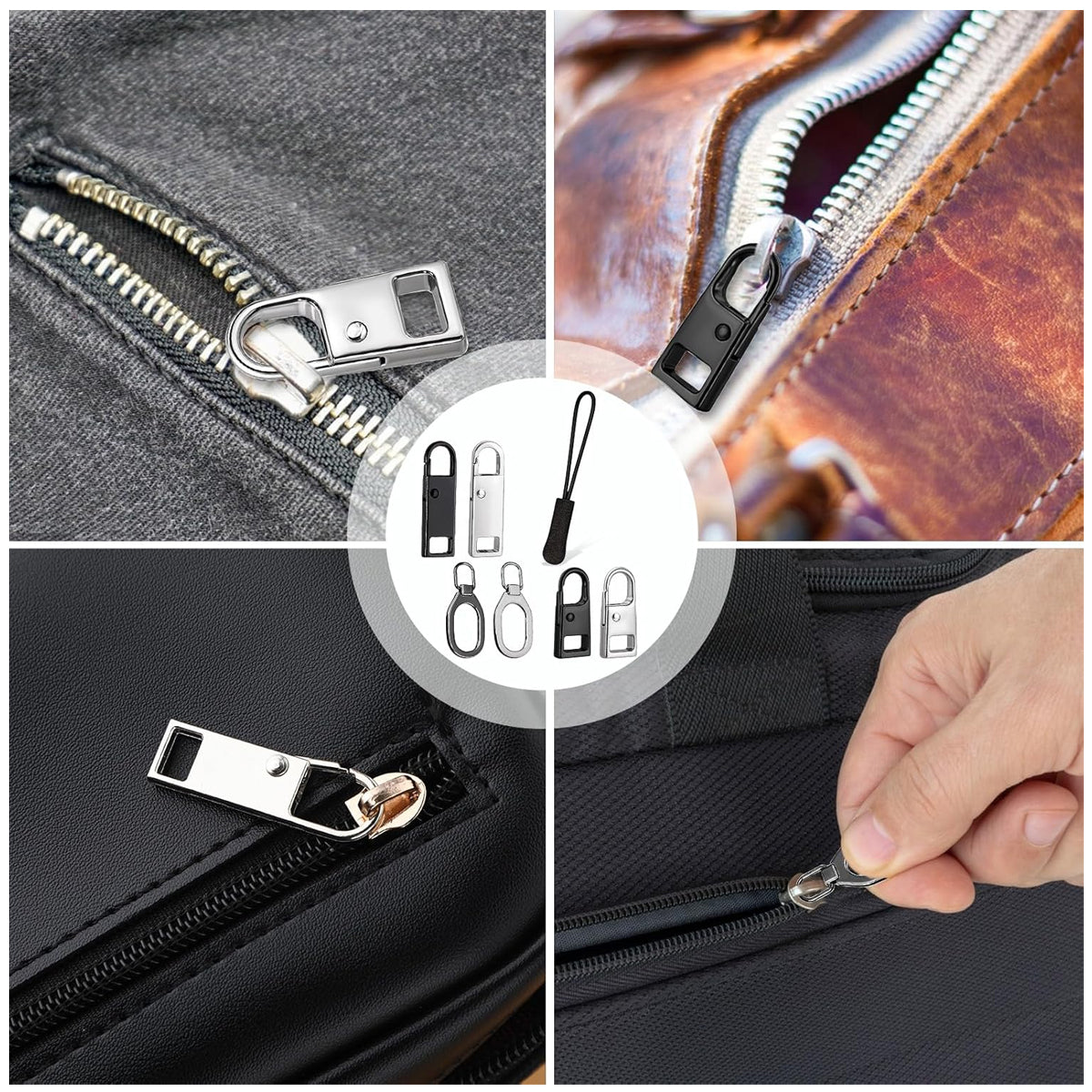 HASTHIP 32Pcs Zippers Metal Zipper Puller, Zipper Repair Kit, 4 Designs 2 Colors Zip Puller, Universal Zipper Puller Tabs Set, Multi Use Detachable Zipper Pulls for Jacket, Bags, Luggage
