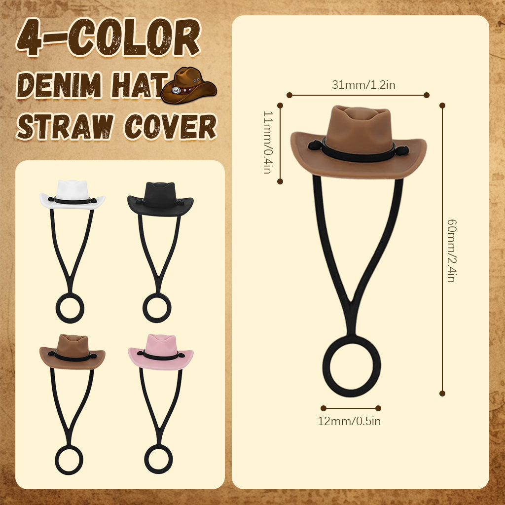 HASTHIP Cowboy Hat Straw Caps 4-Color Creative  Cowboy Hat Straw Caps for  Stanley 30&40 Oz Cups Cartoon Silicone Straw Covers Universal 10mm Straw Covers for Glass Straws, Stainless Steel Straws