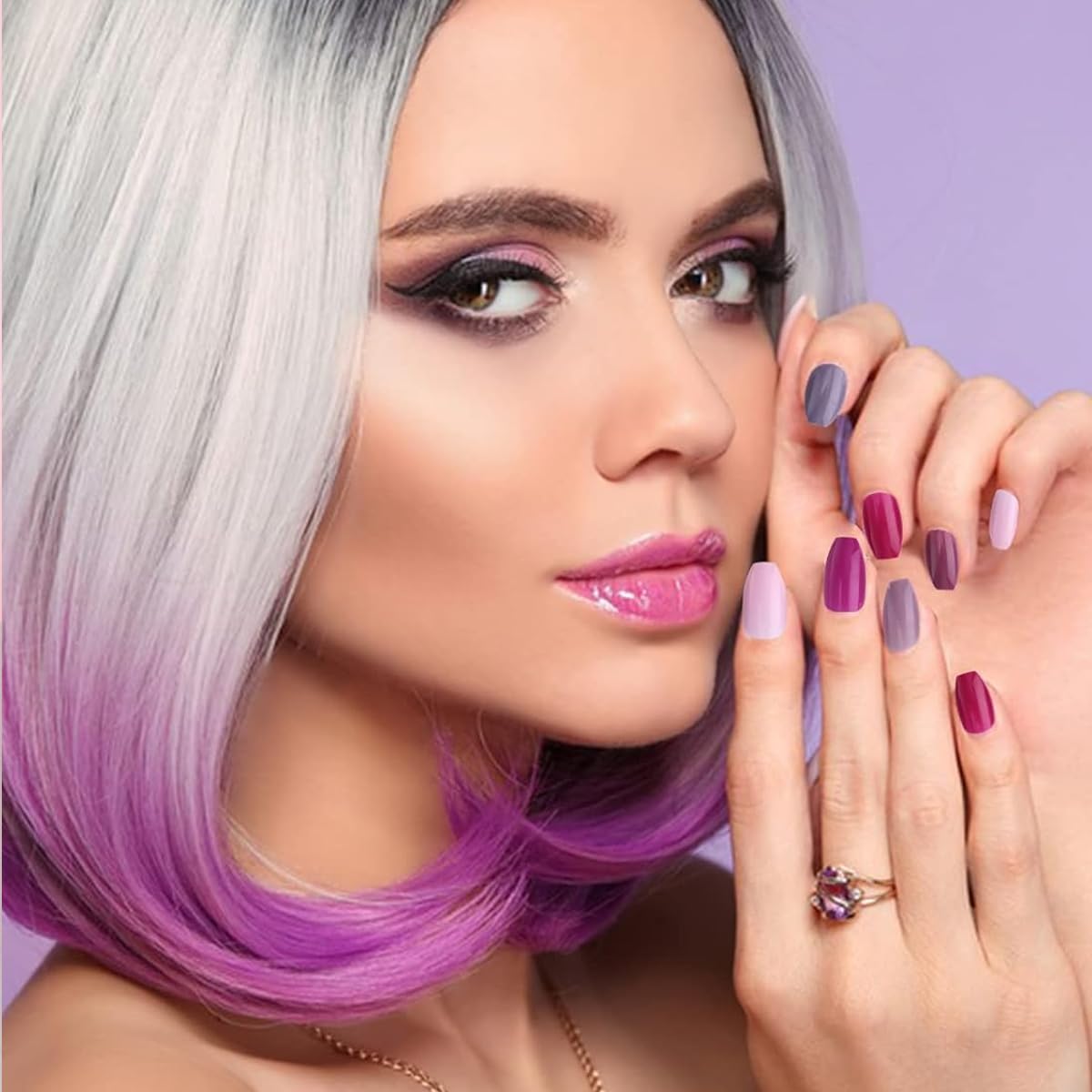 MAYCREATE 24 Color Press-On Nails Solid Color Oval False Nail Oval Press on Fake Nails 576pcs Full Cover Press-On False Nails, Oval Press-on Nail for DIY Nail Art, No Glue