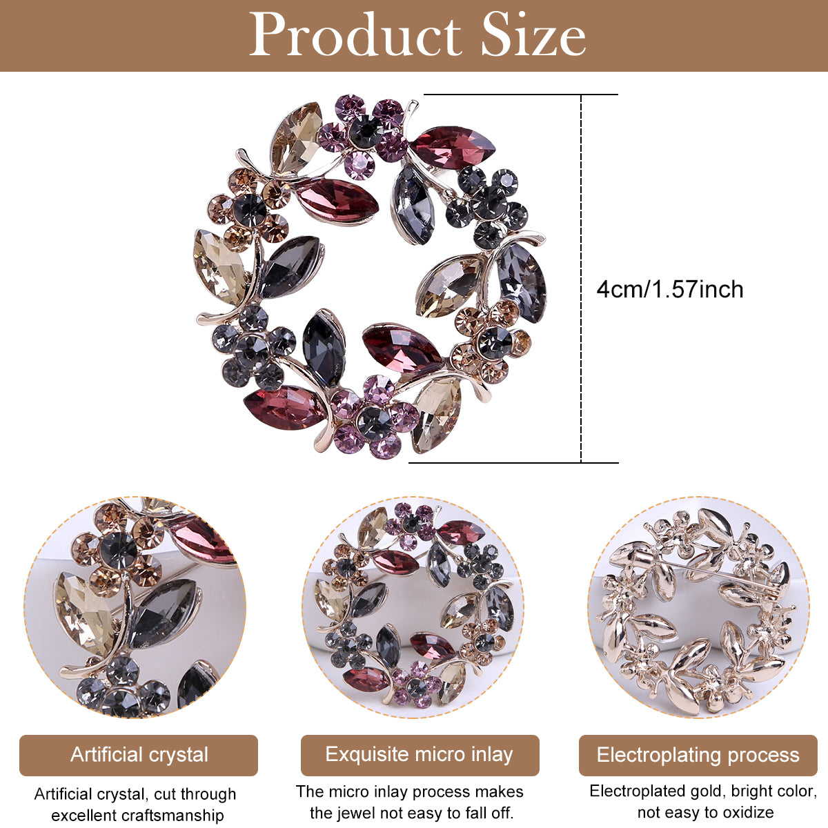 ZIBUYU Rhinestone flower Brooch Pin Stylish Crystal Brooch Elegant Clothing Hat Bag Accessories Jewerly for Women