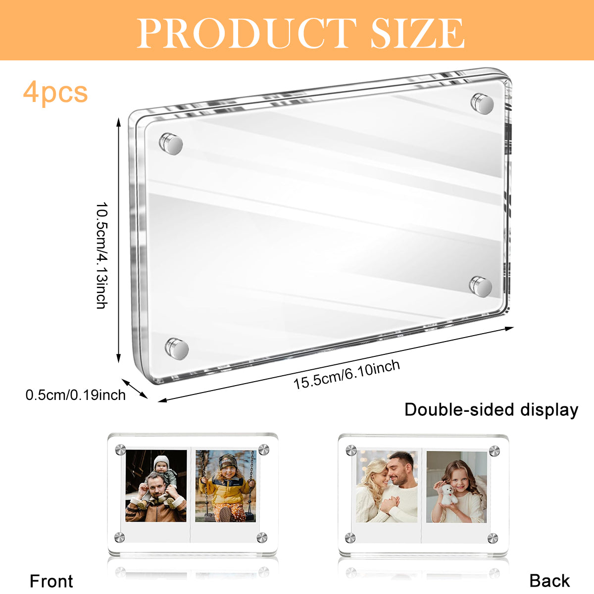 HASTHIP 4Pcs 6 * 4 Inch Acrylic Magnetic Photo Frame Transparent Magnetic Photo Frame for Fridge