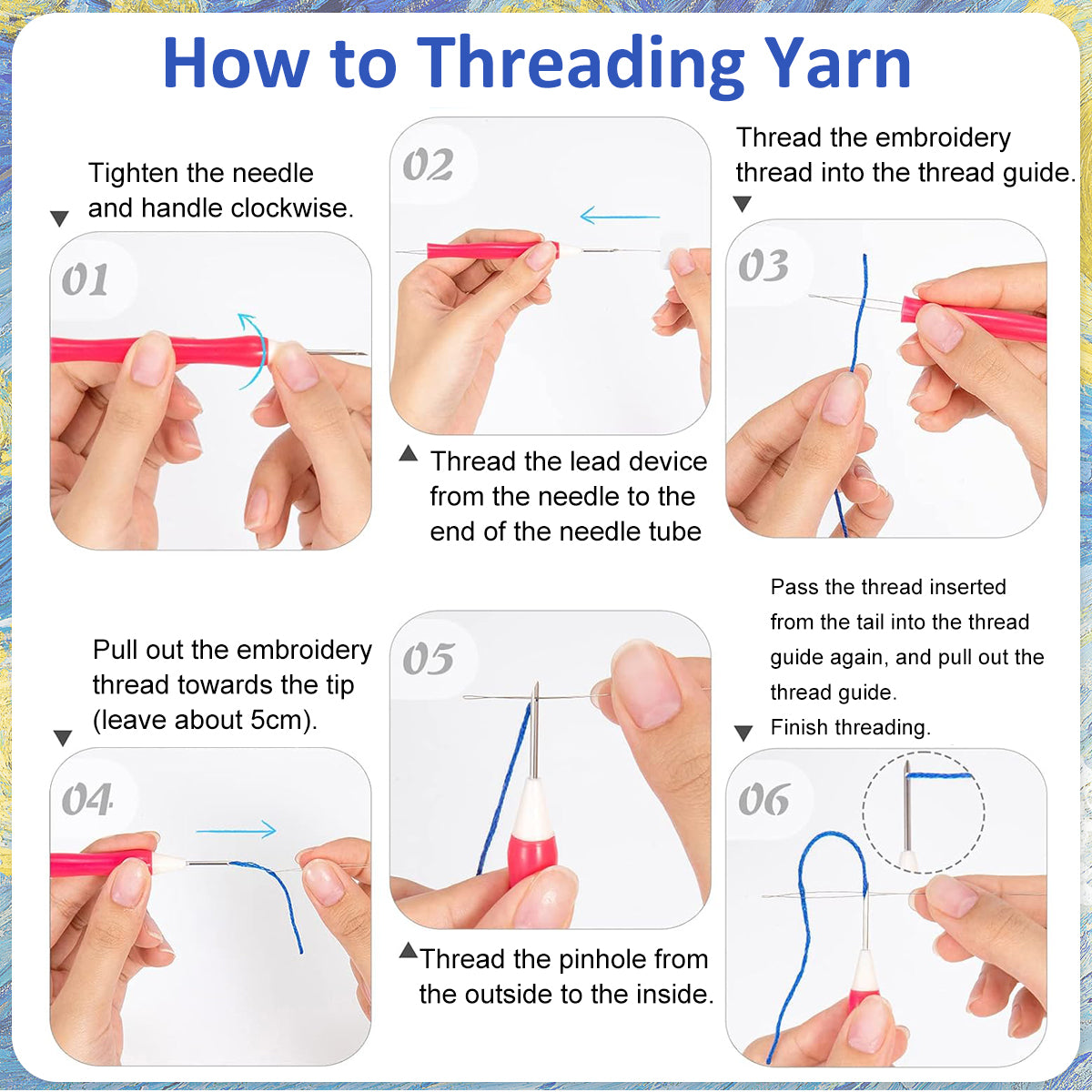 PATPAT® DIY Punch Needle Art Kit Beginners DIY Starry Night Punch Needle Art with Embroidery Punch Needles, Tutorial, 20x20cm Embroidery Hoop, DIY Art Gift for Kids Adults Children's Day Art Gift