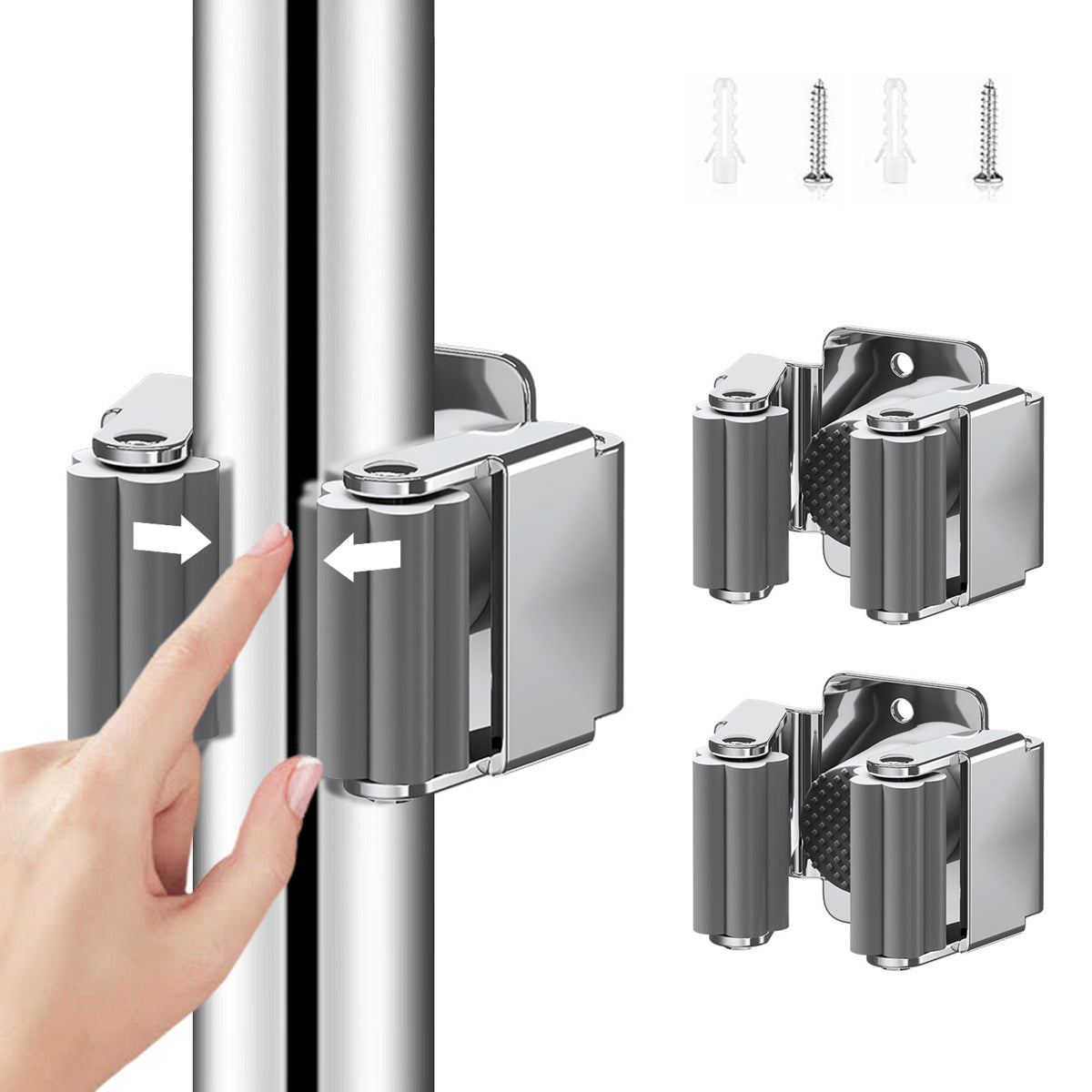HASTHIP Broom and Mop Holder Wall Mount Heavy Duty Broom Hooks Space-Saving Broom Rack Stainless Steel Broom Holder for Garage, Kitchen, Closet Organization(Pack of 2)
