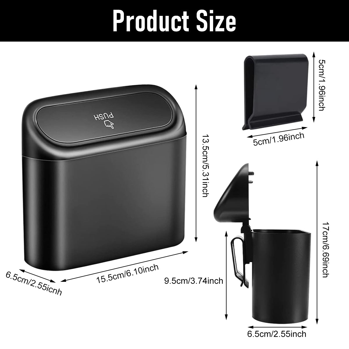 ZIBUYU Small Car Trash Bin Clip-on Car Trash Bin with 2 In 1 Flip Lid & Push Lid Multi Purpose Waterproof ABS Plastic Car Trash Bin Smoke Ashtray Handy Trash Bin By Side