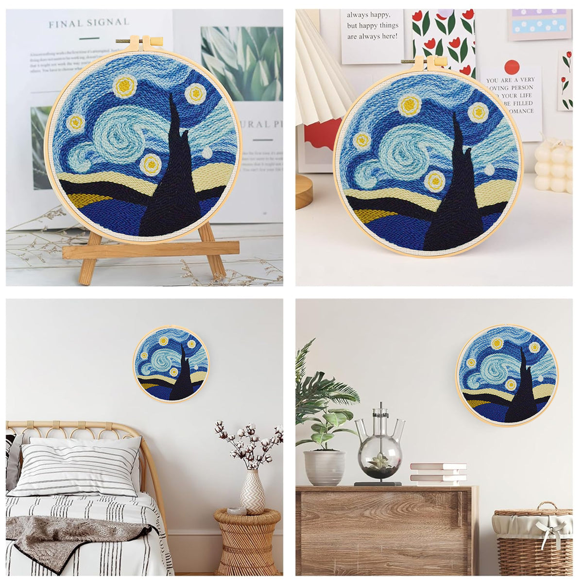 PATPAT® DIY Punch Needle Art Kit Beginners DIY Starry Night Punch Needle Art with Embroidery Punch Needles, Tutorial, 20x20cm Embroidery Hoop, DIY Art Gift for Kids Adults Children's Day Art Gift