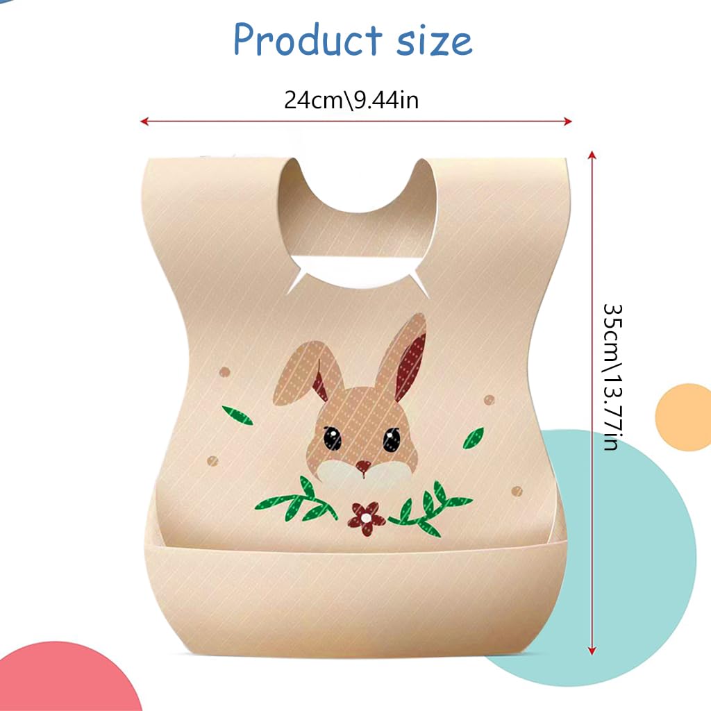 SNOWIE SOFT Disposable Baby Bibs Pack Of 20 - Skin-Friendly Non-Woven Fabric With Leak-Proof Layer, Adhesive Closure, Catcher Pocket, Ideal For Travel & Home Use, Cute Cartoon Print Design