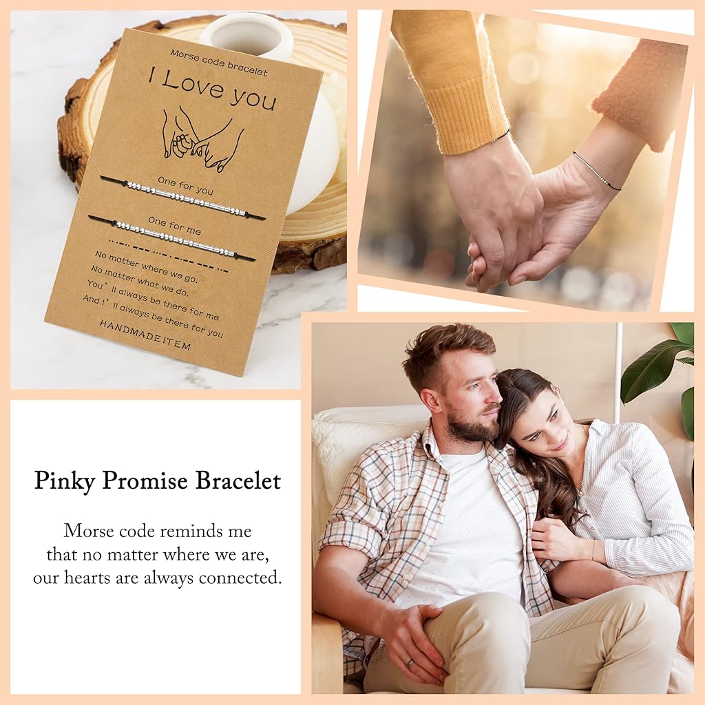 ZIBUYU® Couple Bracelet for Women Men Friendship Girls Stainless Steel Adjustable Morse Code I Love You Girlfriend Boyfriend Best Friend Gifts 1 Pair 3PCS