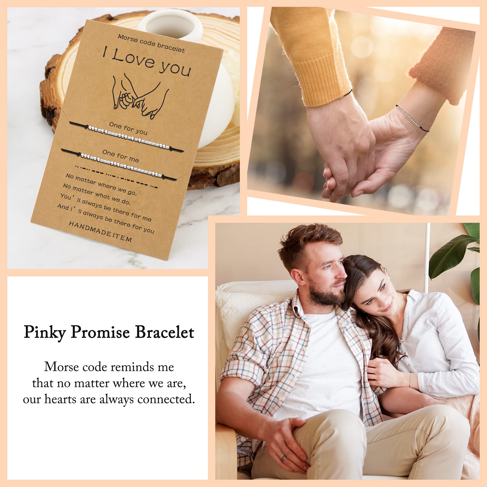 Zibuyu Couple Bracelet for Women and Men featuring 16–26cm Adjustable Design with Morse Code Beads | Stainless Steel and Polyester Rope Gift Pair