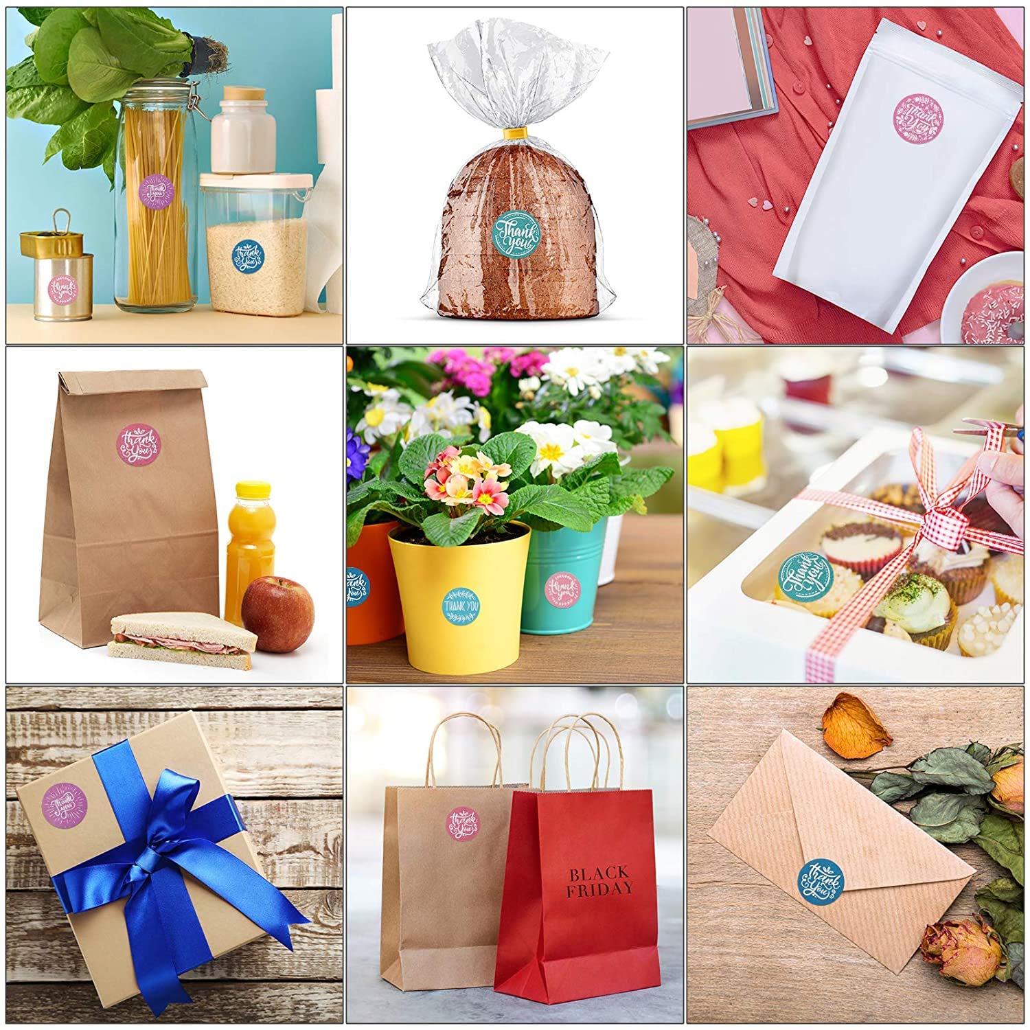 HASTHIP Thank You Stickers for Gift Bags and Envelopes with Strong Adhesive 500pcs | 8 Floral Designs