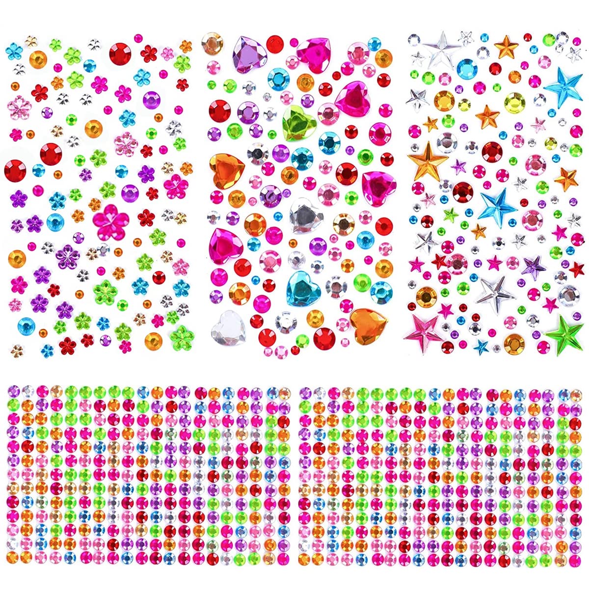 MAYCREATE Gem Stickers for DIY Crafts and Nail Art with Self Adhesive Acrylic Rhinestones | 5 Sheet Set