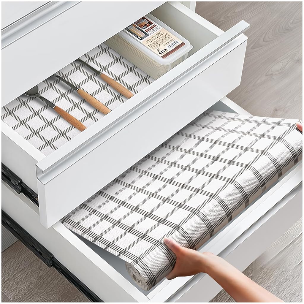 HASTHIP® Cabinet Liner Mat PVC Anti-Slip Check Printed Liner Mat Waterproof Shelf Drawer Cupboard,Trim to Fit,45cm x 300cm