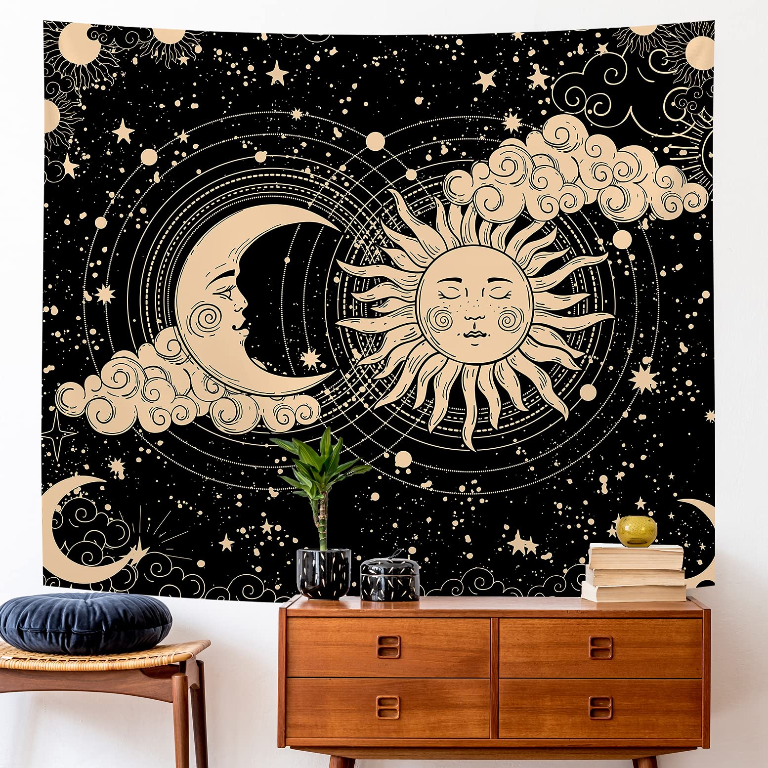 HASTHIP Sun and Moon Tapestry for Bedroom and Living Room Decor 51x59 in 3PCS Polyester Wall Art
