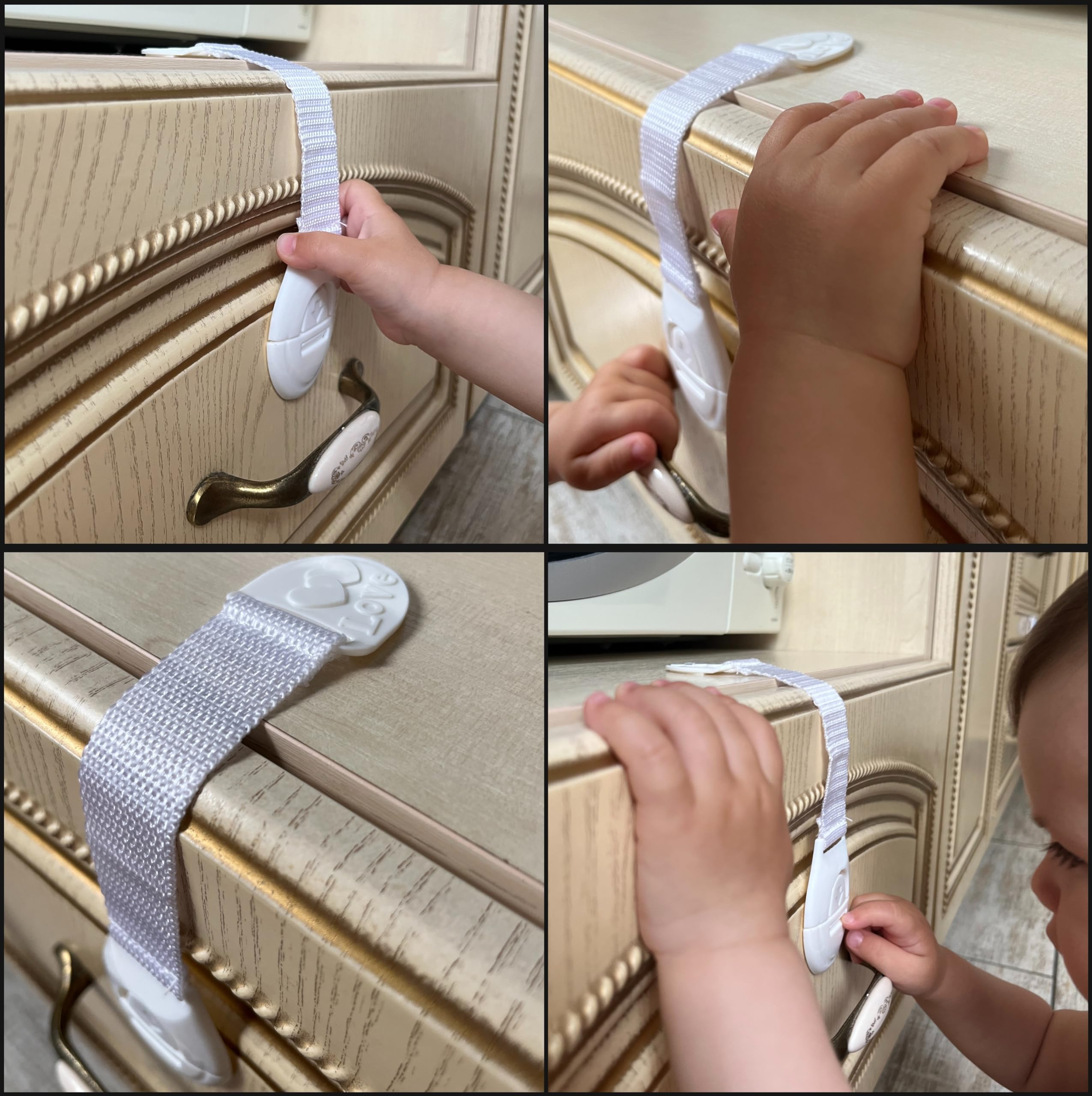ZIBUYU Child Safety Cabinet Locks 10 Pcs for Cabinets and Drawers with Adhesive Strap | White