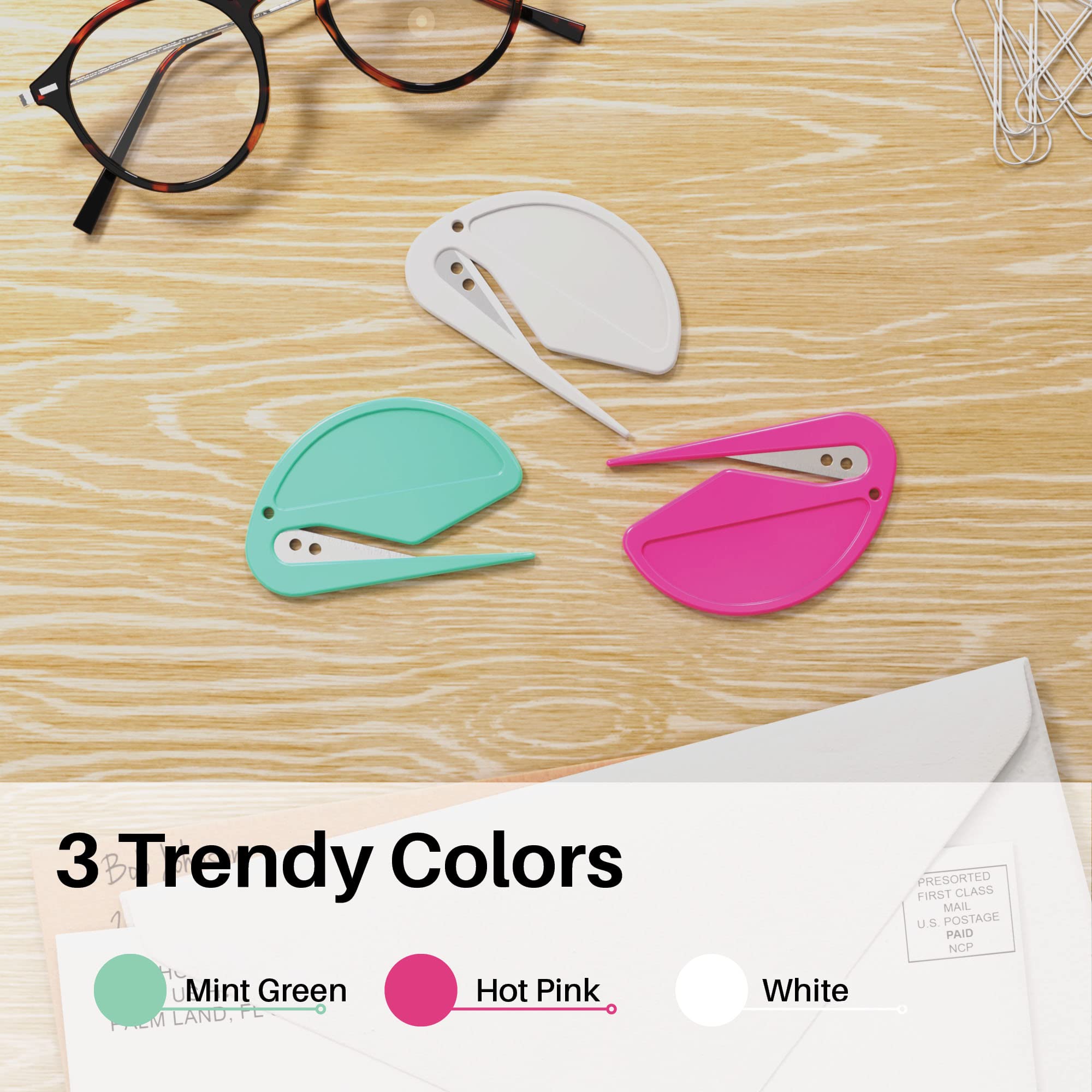 ZIBUYU Letter Opener for Home and Office with Stainless Blade and 5pcs Set | Safe Envelope Slitter