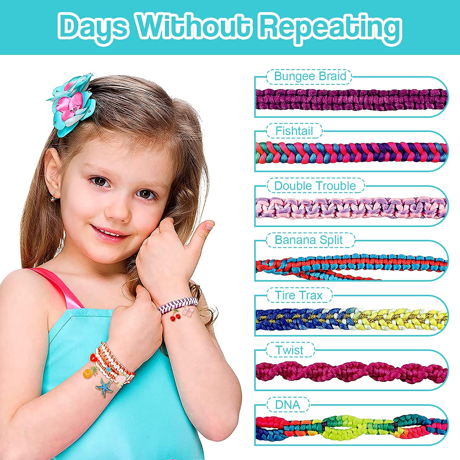 PATPAT Bracelet Making Kits for Girls - Friendship Bracelet Kit DIY Arts and Crafts for Kids Toy with 12 Colors Bracelet Threads, Charm Birthday Gifts for Girls Ages 6,7,8,9,10,11,12