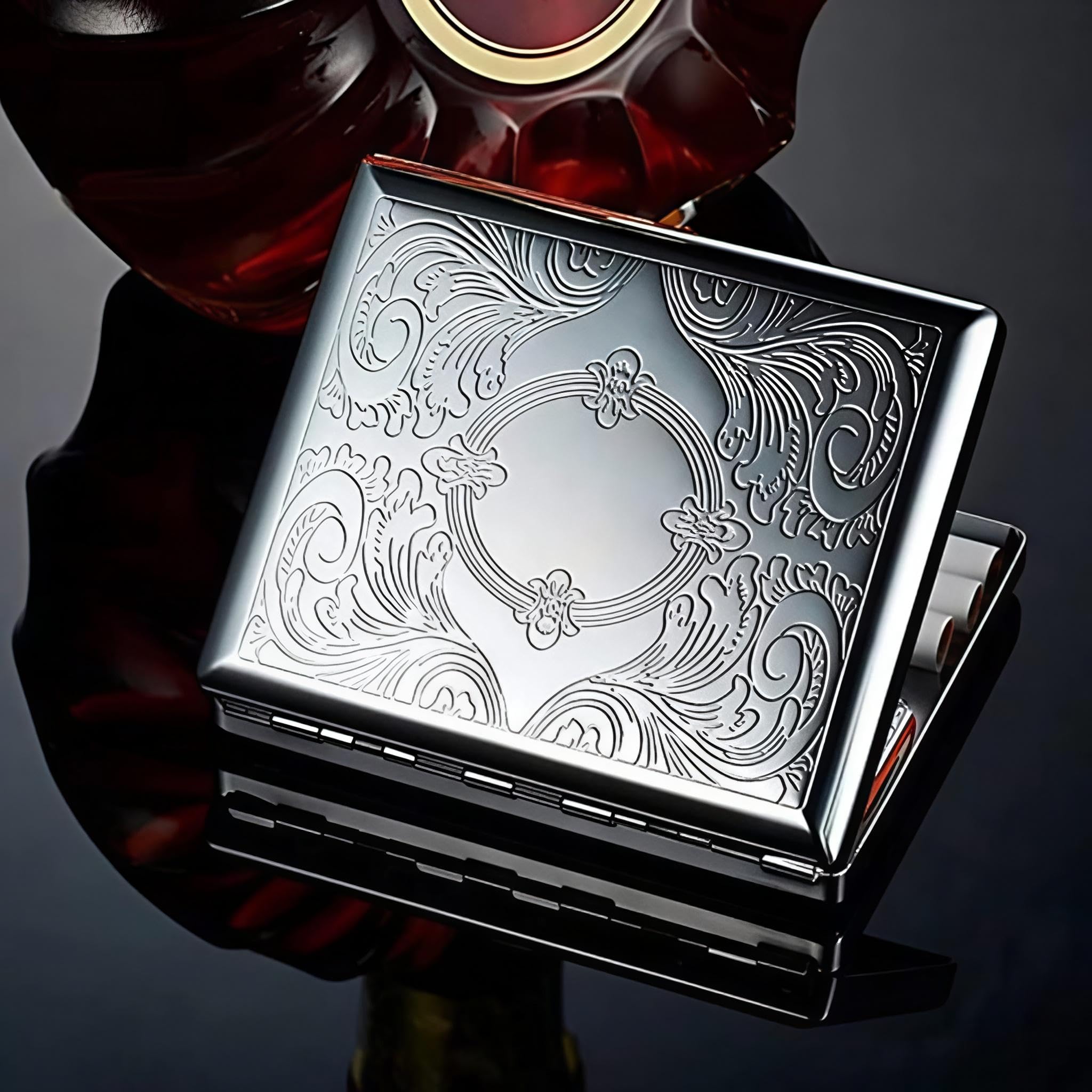 GUSTAVE Cigarette Case for Men with Double Sided Spring Clip 9.5 x 8 x 0.8 cm Silver