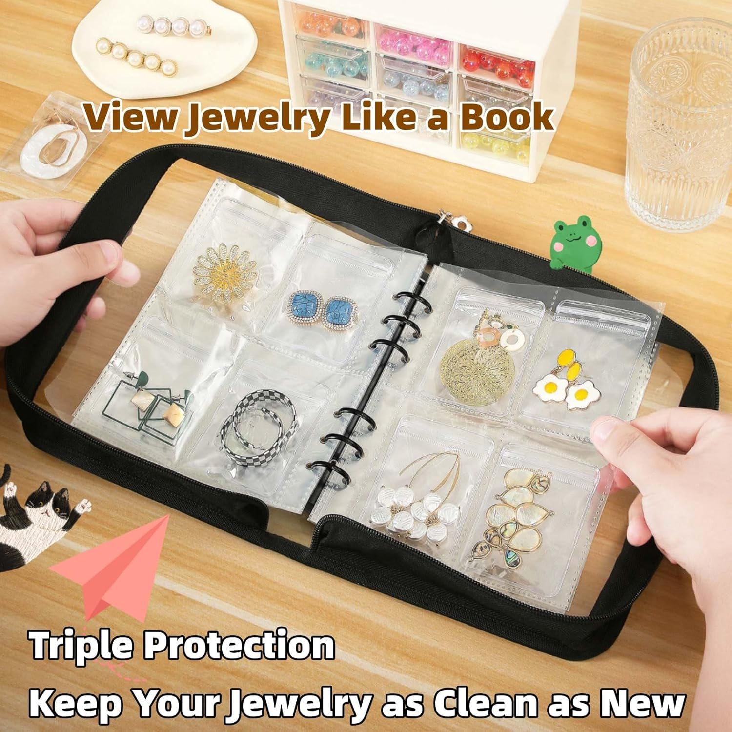 MAYCREATE Jewelry Storage Book with 60 Pockets for Bracelets Necklaces and Rings | Black 2PCS