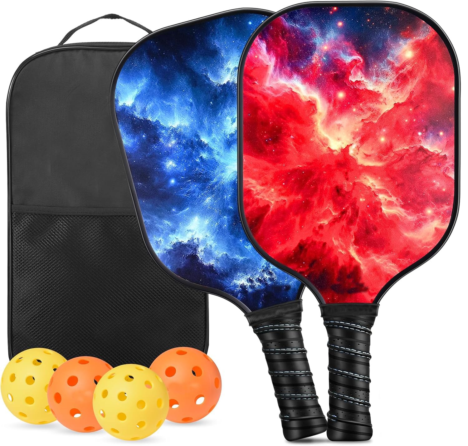 Pickleball Rocks Proberos® Fiberglass Pickleball Paddle Set, 2 Composite Paddles with H ...