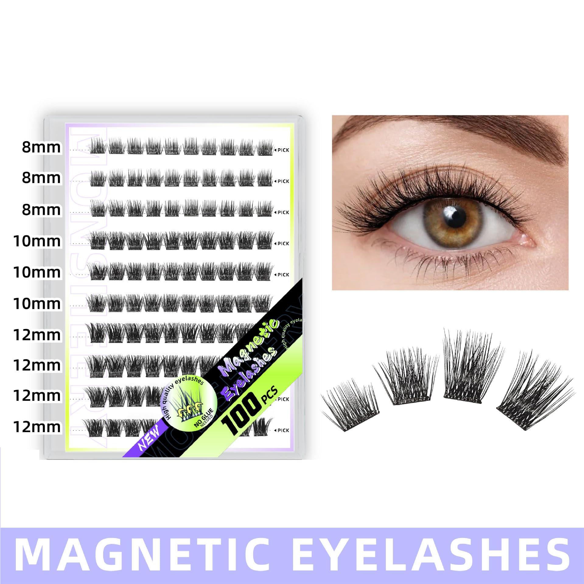 MAYCREATE® 300PCS Self Adhesive Eyelashes Clusters No Glue Needed Lash 8/10/12MM Natural Look Pre-Glue Individual Extensions Reusable