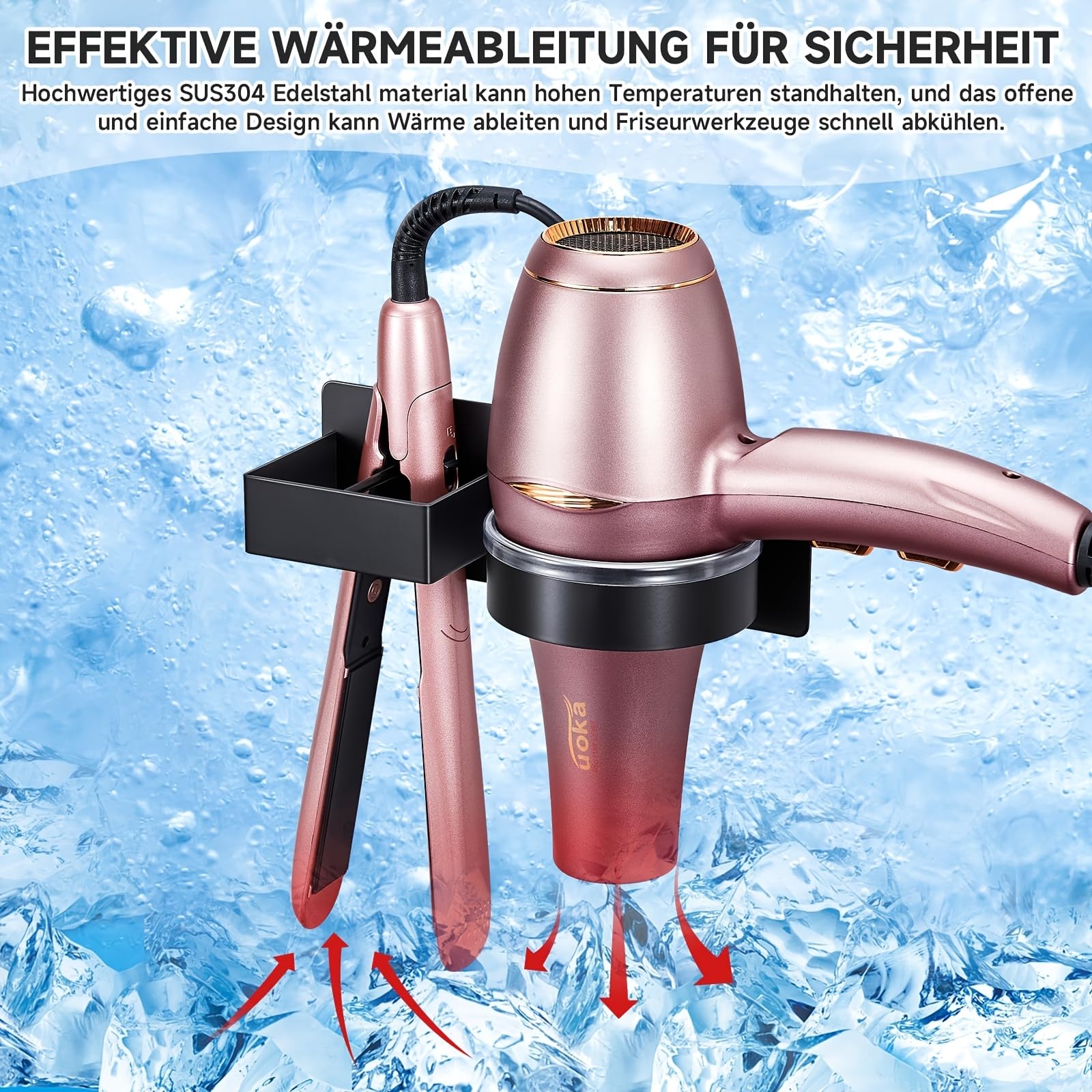 HASTHIP Wall Hair Dryer Organizer for Bathroom with Cable Management Knob | Carbon Steel Storage Rack