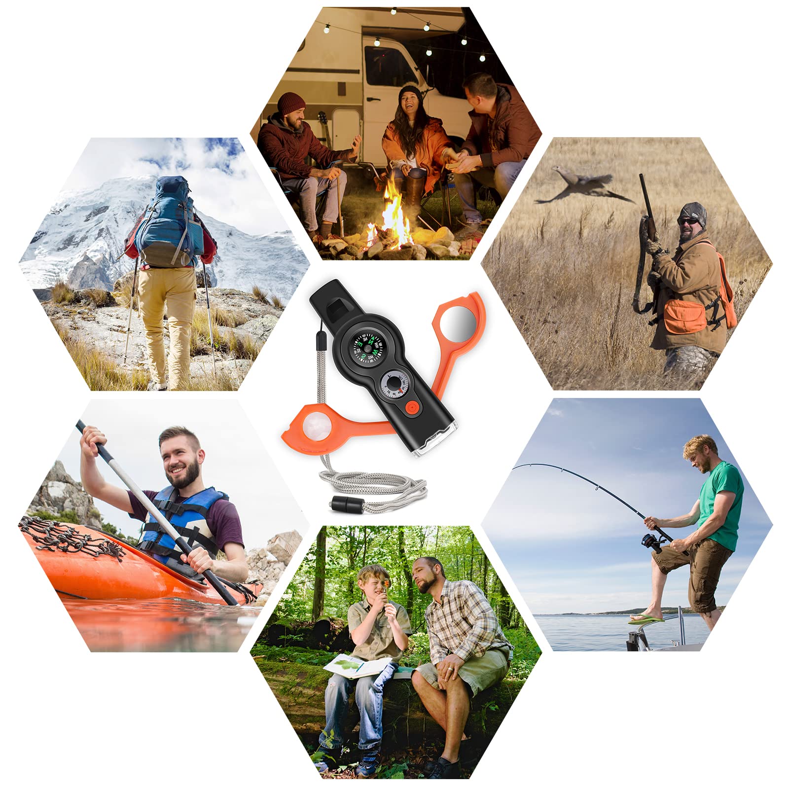 ZIBUYU Safety Whistle for Outdoor Survival with 7 in 1 Emergency Tools and Lanyard | Red