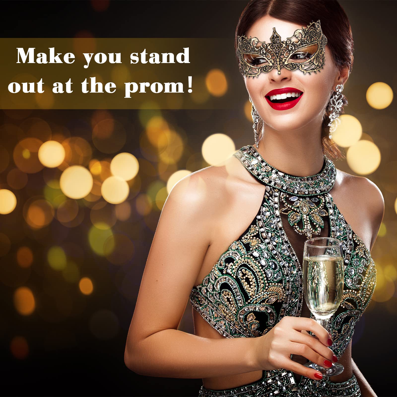 PATPAT Masquerade Masks for Women including 3 lace eye masks 20×9cm in black gold silver | ideal for Halloween and party costumes