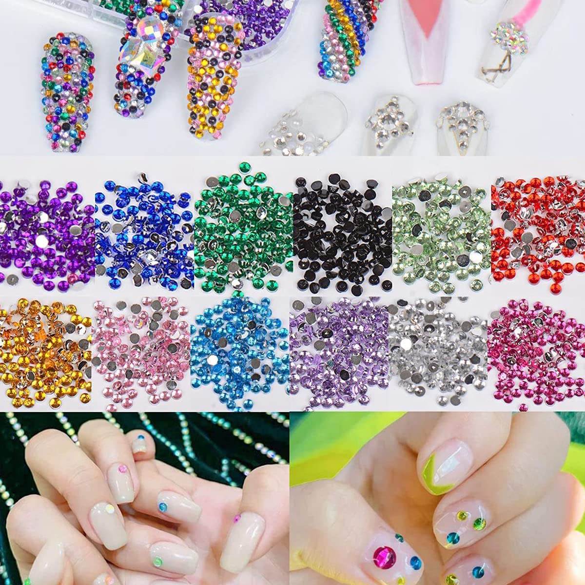 MAYCREATE Nail Art Kit for DIY Manicure and Crafts with 2400 Rhinestones & Tools Set | Face Gems and Pearl Stickers
