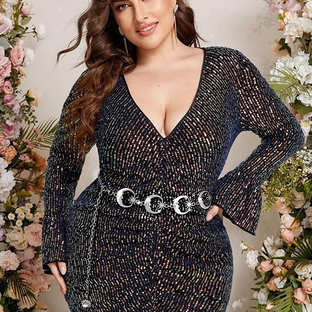 SANNIDHI Waist Chain for Women featuring Moon Star Design with 103cm Adjustable Alloy Belt