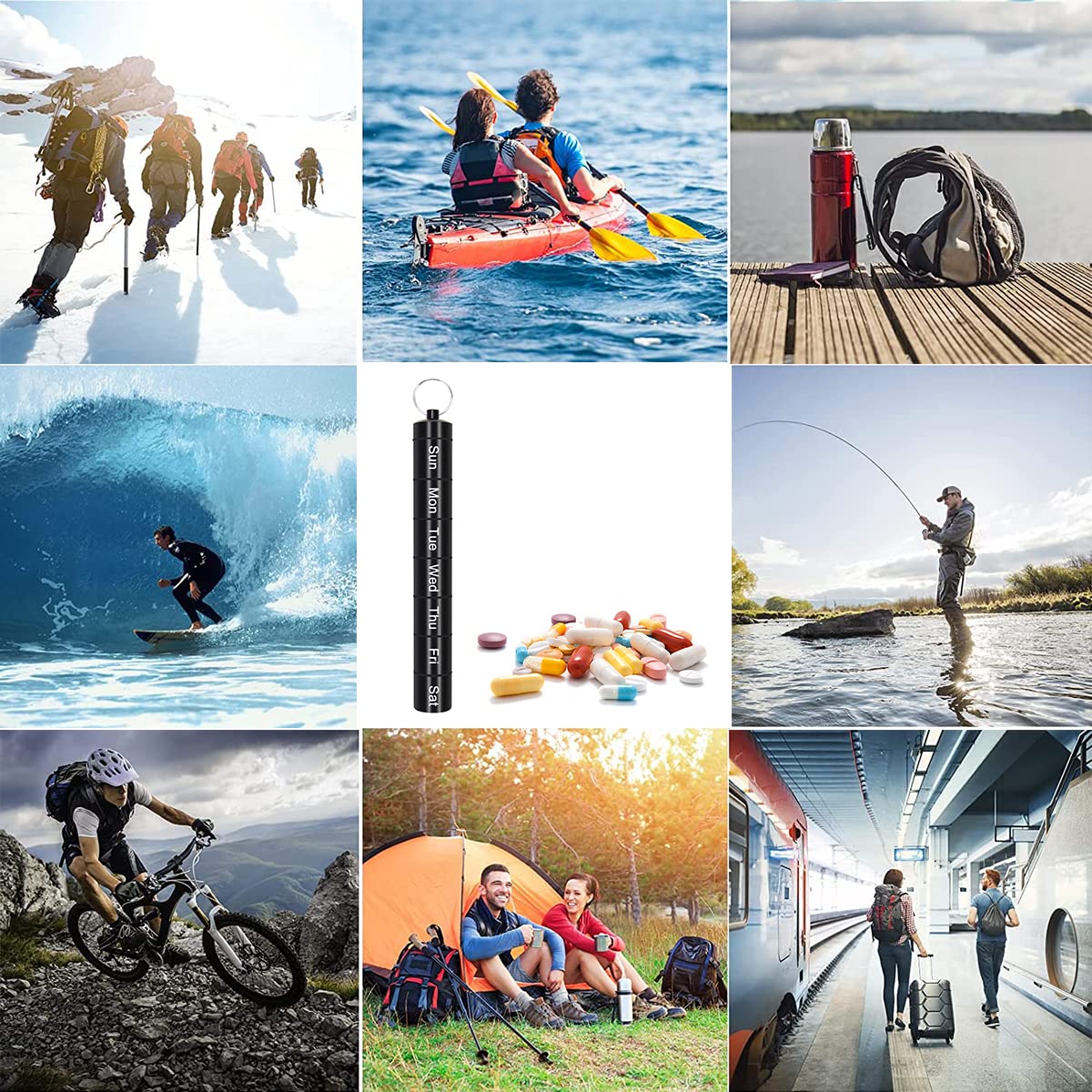 HANNEA Metal Pill Box Organizer for 7 Days with Pen Shape Design and Waterproof Keychain | Aluminum Alloy Travel Medicine Case