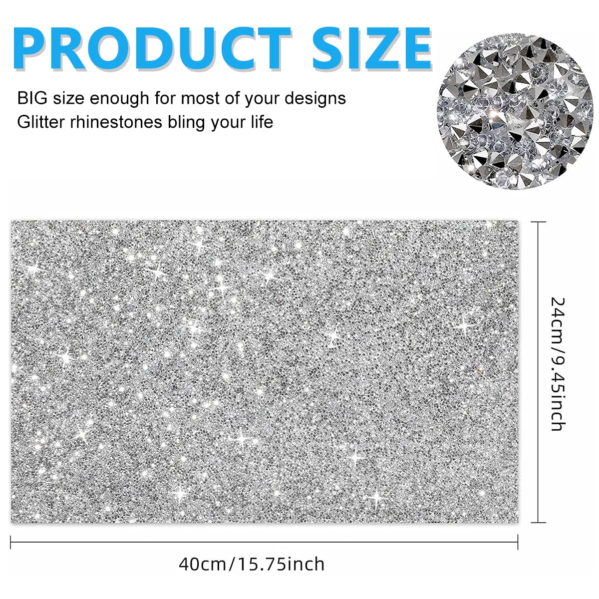 MAYCREATE Self Adhesive Rhinestone Strips for DIY Crafts with Strong Adhesion 9.4 x 15.8 in White | Cuttable Bling Ribbon for Decoration