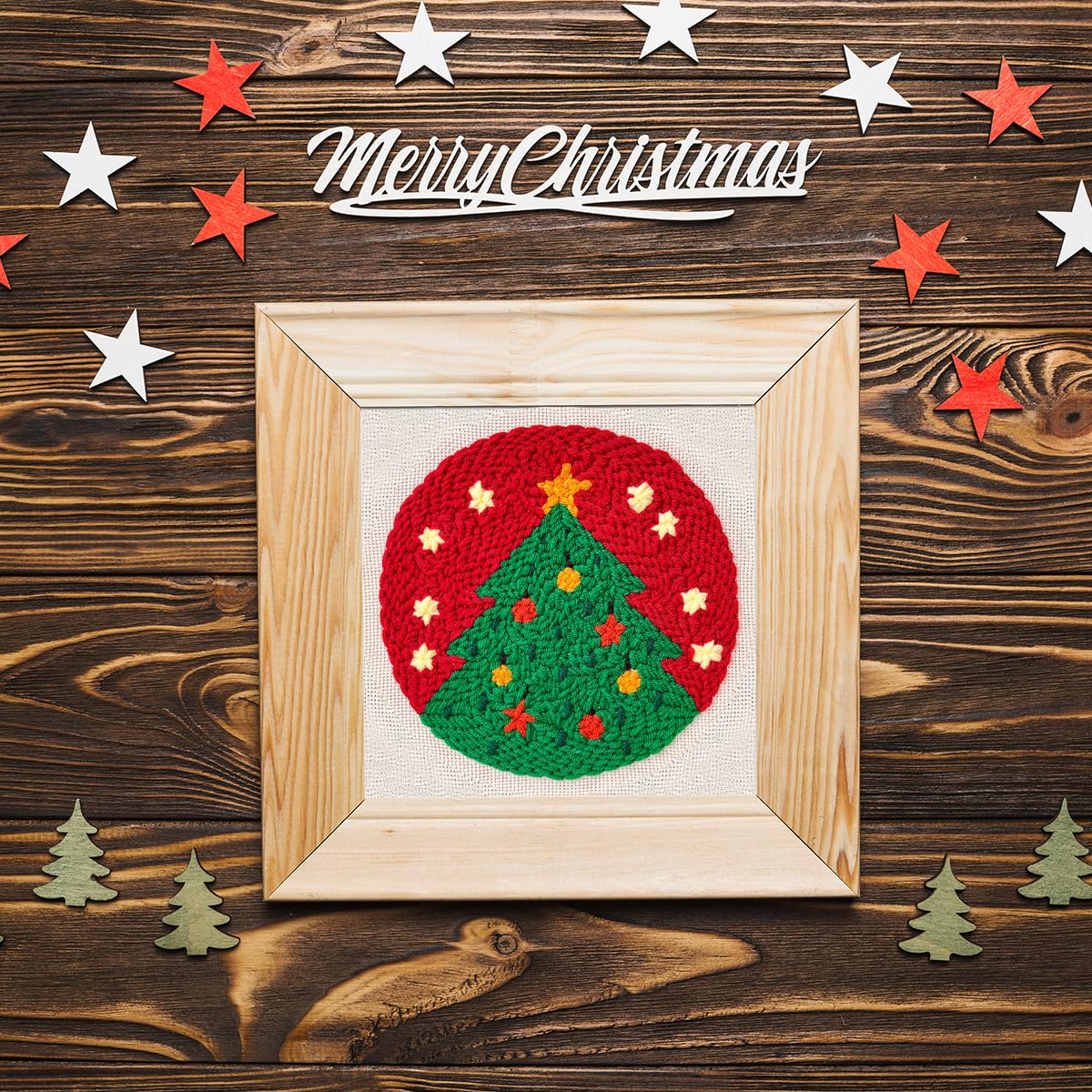 HASTHIP Punch Needle Set for DIY Christmas Tree Embroidery with Yarn and Hoop | Fun Craft Kit for Beginners and Kids